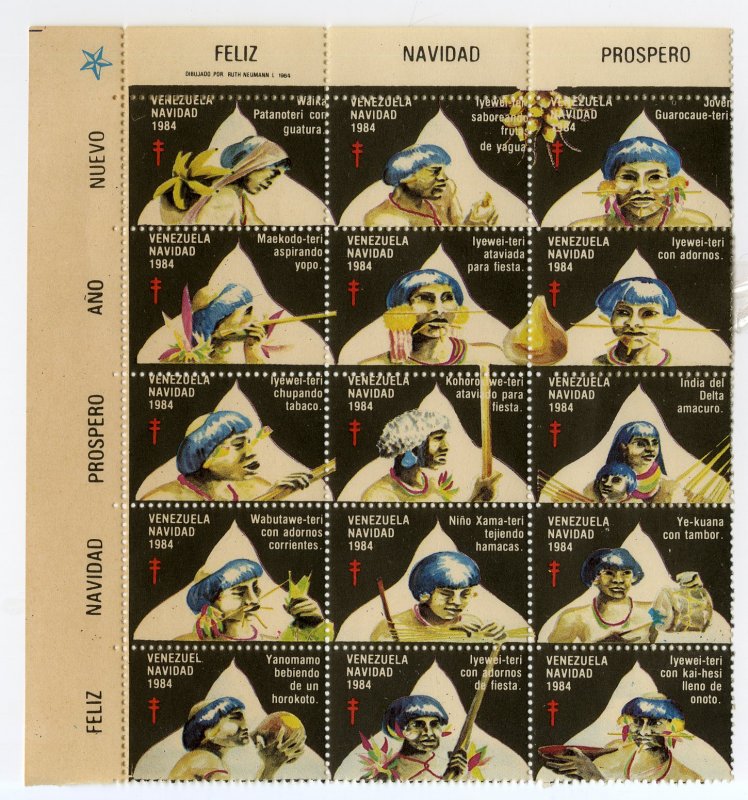 VENEZUELA 1984 SHEET OF 15 DIFF LABELS UNLISTED BIN $8.50 CHRISTMAS, RED CROSS