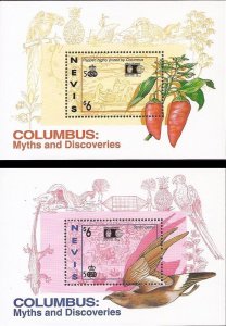 Nevis - 1992 Columbus Discoveries - Set of 2 Souvenir Sheets - Scott #734-5