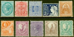 New South Wales 1905-10 set of 10 SG333-349b Fresh & Fine Mtd Mint