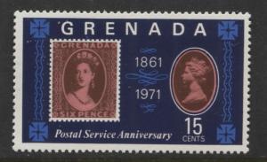 Grenada -Scott 418- Postal Service Anniv.Issue -1971 -MLH- Single 15c Stamp