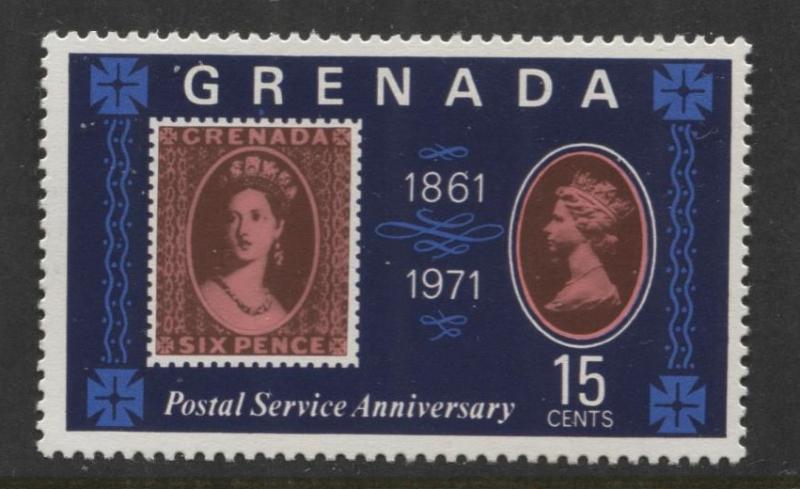 Grenada -Scott 418- Postal Service Anniv.Issue -1971 -MLH- Single 15c Stamp