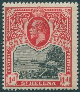 St Helena 1912 SG73 1d black and red KGV Wharf MH