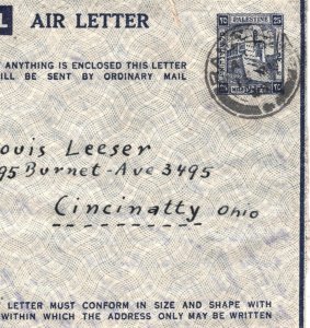 PALESTINE AIR LETTER Stationery *Ramatayim* 1940s Cover USA {samwells}MA267