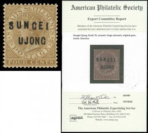 Malaya Sungei Ujong Sc 16 Unused/OG HR- 1881 4¢- Cat $325- with APS Certificate!