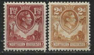 Northern Rhodesia KGVI 1938 1 1/2d and 2d mint o.g.
