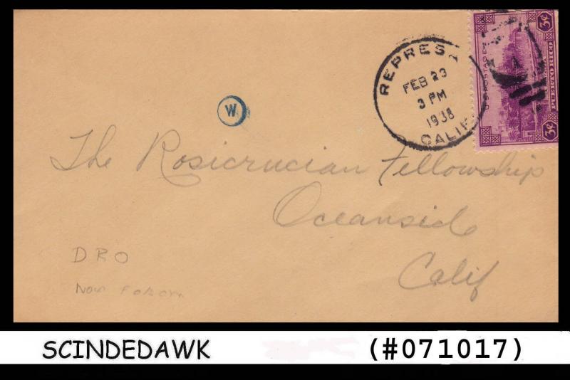 UNITED STATES USA - 1938 ENVELOPE TO CALIFORNIA WITH STAMP