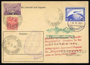 Germany, Zeppelin Flights, 1931 3rd South American Flight card, mixed frankin...