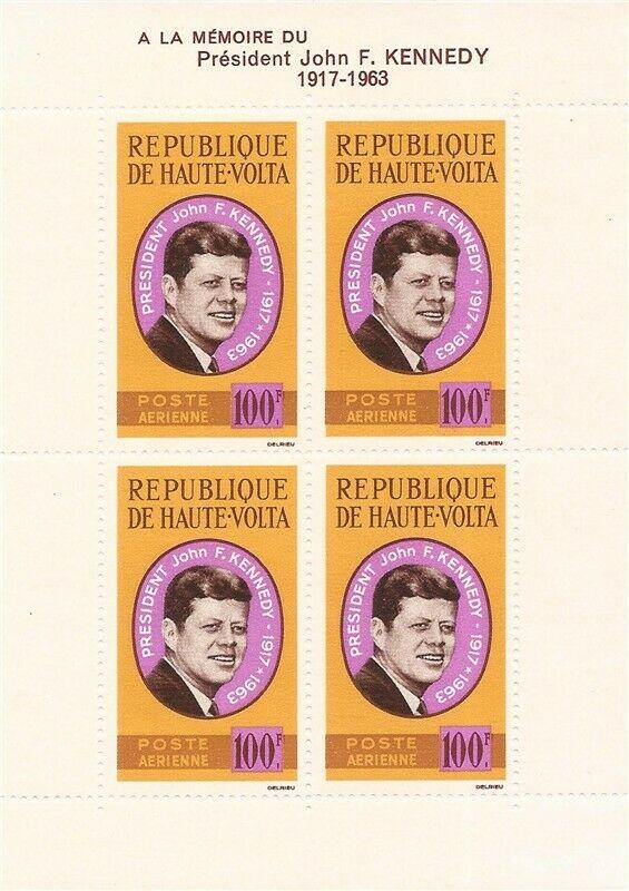 Burkina Faso - 1964 John F. Kennedy - 4 Stamp Souvenir Sheet #C19a