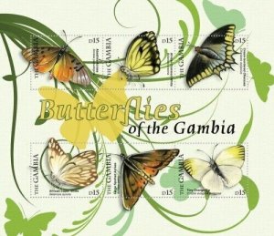 Gambia 2009 - Butterflies of Gambia - Sheet of 6 stamps - Scott #3225 - MNH