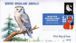 23-242, 2023, Winter Woodland Animals, First Day Cover, Digital Color Postmark,