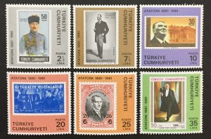 Turkey 1981 #2188-93(6), Kemal Ataturk, MNH.