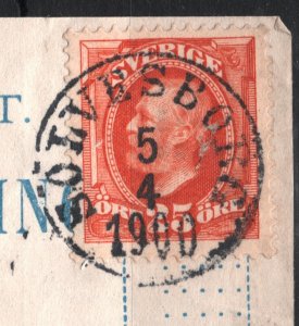 SWEDEN Money Order Receipt *SOLVESBORG* 1900 CDS Piece 25o Stamp Used SS3897