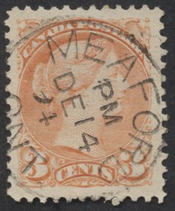 Canada #41 3c Small Queen VF Used SON Meaford ONT CDS