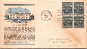 FDC 1938 SC #809 Linprint Cachet - Washington DC - Block Of 4 - J5409