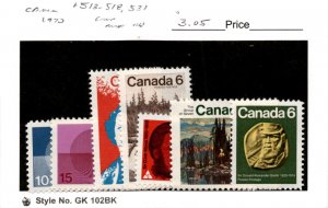 Canada, Postage Stamp, #513-518, 531 Mint NH, 1970 (AD)