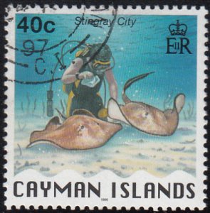 Cayman Islands 1996 used Sc #726 40c Stingray City, scuba diver