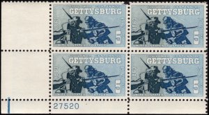 US #1180 GETTYSBURG MNH LL PLATE BLOCK #27520 DURLAND $1.00