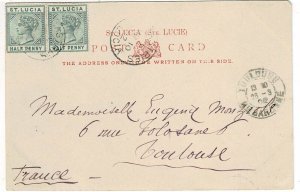 St. Lucia 1902 Castries cancel on postcard to France