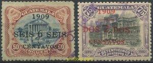 655551 USED GUATEMALA 1909 SELLOS DEL 1902 SOBRECARGADOS