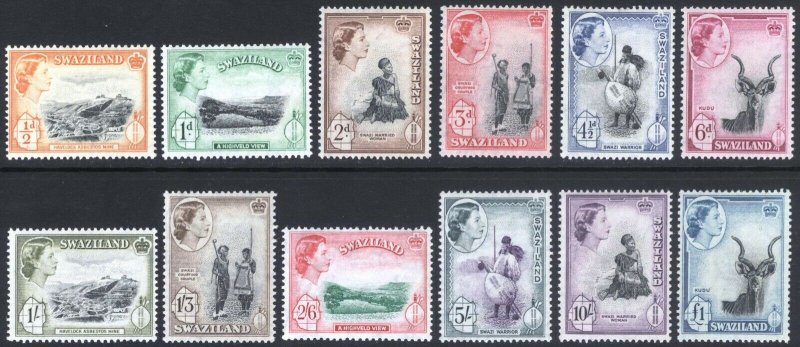 Swaziland 1956 1/2d-£1 QEII Pictorial SG 53-64 Sc 55-66 LMM/MLH Cat £95($115)