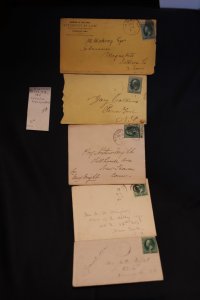 fancy or specialty cancels on 5 US covers 147, 158, &184 (#1778)
