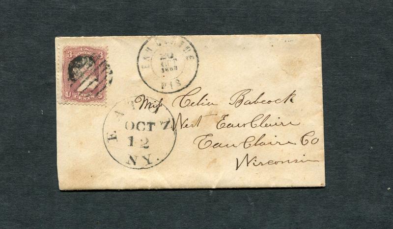 Postal History - Eaton NY 1863 Black Serified CDS Grid Cancel #65 Cover B0246