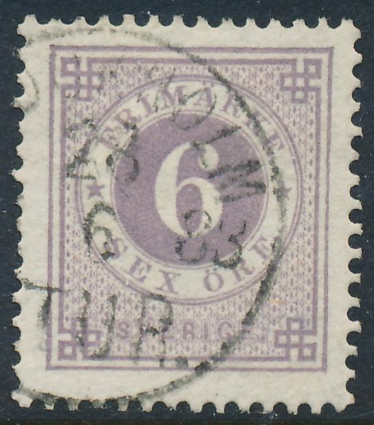 Sweden Scott 31 (Fa 31), 6ö grey-lilac Ringtyp P.13, VF Used