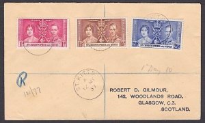 ST KITTS NEVIS  1937 Coronation set on registered cover to UK..............a3698