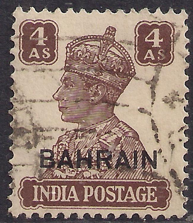 Bahrain 1942 - 45 KGV1 4a Brown on India used SG 47 ( K1422 )