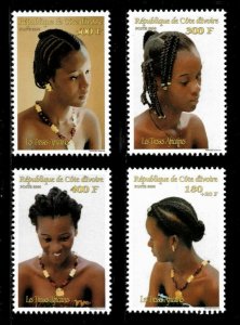 Ivory Coast 2000 - African Braid Hairstyles - Set of 4 Stamps Scott 1085-8 - MNH