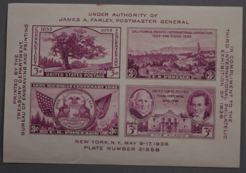 United States #778 Philatelic Exhibit 1936 Souvenir Sheet MNH