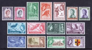 SARAWAK — SCOTT 197-211 — 1955-57 QEII PICTORIAL SET — MH — SCV $119