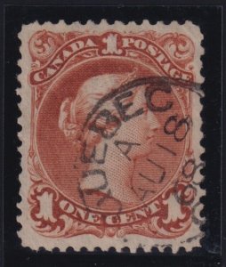 Canada Sc #22a (1868) 1c brown red Large Queen on Watermarked Paper VF Used CDS