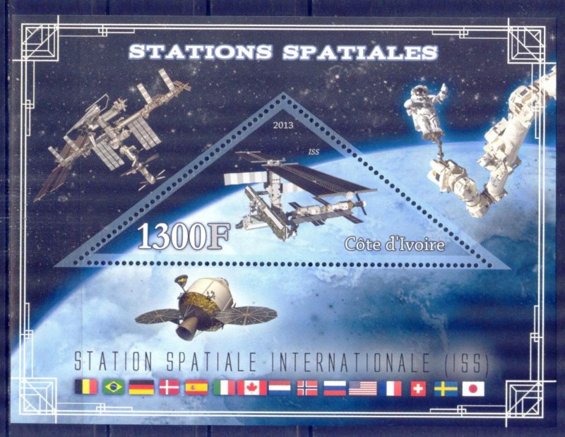 Ivory Coast 2013 Space (III) International Station Flags S/S MNH