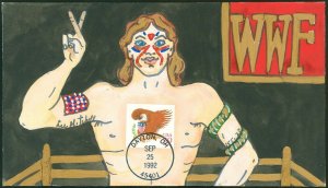 1992 Dayton OH, LEE MITCHELL HANDPAINTED Eagle Stamp, WWF WARRIOR Design, #2597!