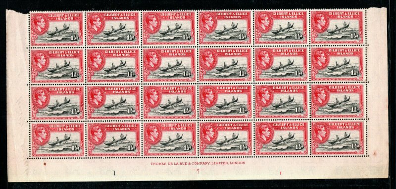 Gilbert and Ellice Islands 1939-55 1 1/2d MNH Imprint block of 24  