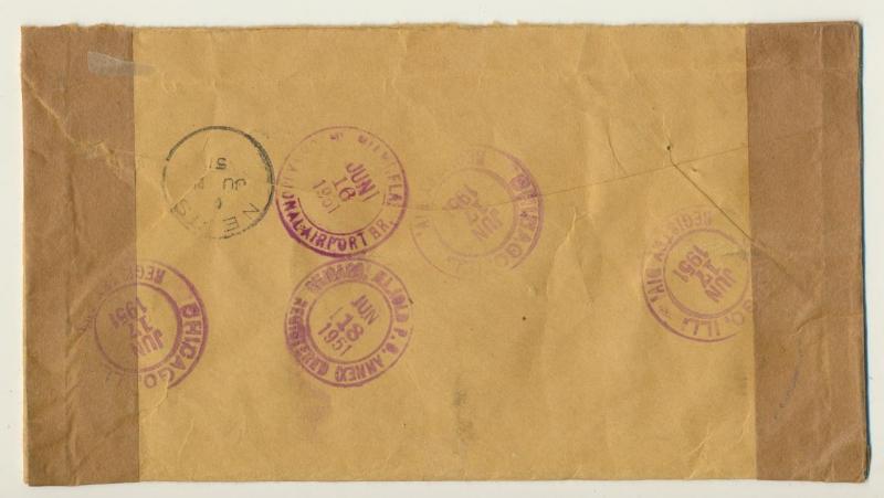 NEVIS 1951, REGISTERED COVER TO USA, 1sh RATE (SEE BELOW)