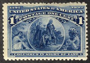 US #230 1c Columbian, VF+ mint never hinged, a wonderful stamp with fresh bri...