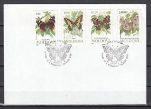 Moldova, Scott cat. 94-97. Butterflies issue on a Plain First day cover. ^