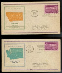 UNITED STATES FDCs (4) 3¢ 50th Yr Statehood 1939 Fidelity Stamp Complete Set