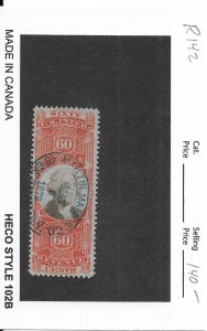 60c 3rd Issue Revenue Tax Stamp, Sc # R142, used. Nice Canx (55930)