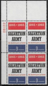 US #1267 MNH Plate Block.  Salvation Army. Clean and nice. 1965