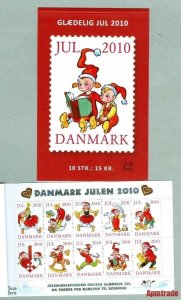 Denmark. Christmas Booklet 2010. With 10 Christmas Seals Mnh. Santa.
