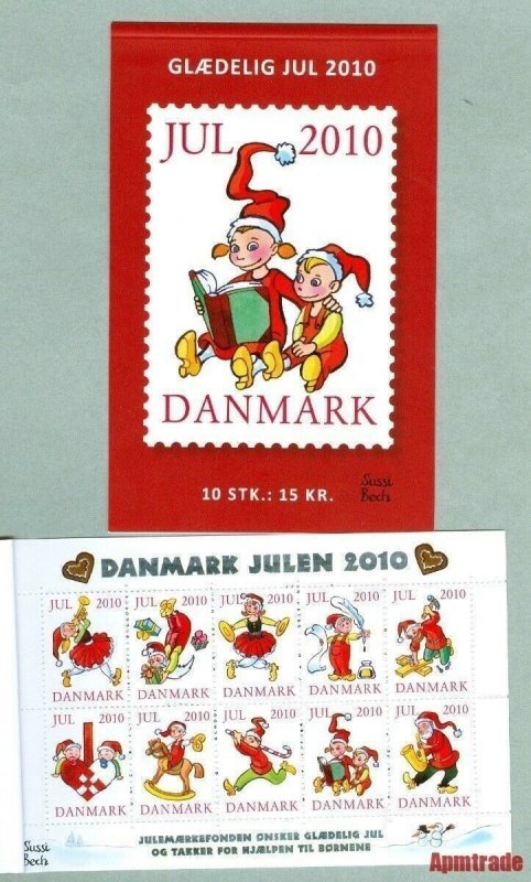 Denmark. Christmas Booklet 2010. With 10 Christmas Seals Mnh. Santa.