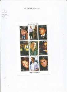 TURKMENISTAN - 1999 - Matt Damon - Perf 9v Sheet - M L H - Private Issue