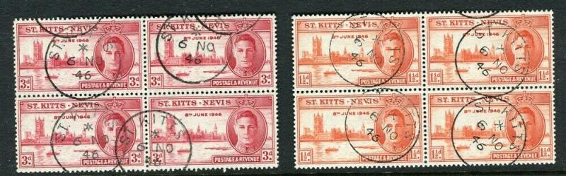 ST.KITTS NEVIS; 1946 early GVI Victory issue set in Used Blocks