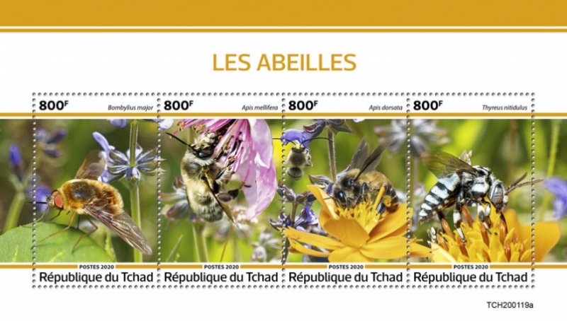 CHAD - 2020 - Bees - Perf 4v Sheet - MNH