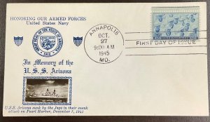 935 Crosby USS Arizona Patriotic photo cachet Navy in WWII FDC 1945