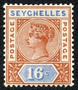 Seychelles SG14 16c Chestnut and Ultramarine Die 2 M/M Cat 45 pounds