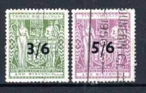 New Zealand 1942 3/6 and 1944 5/6 Fiscal surcharge values SG F212 and F214 FU